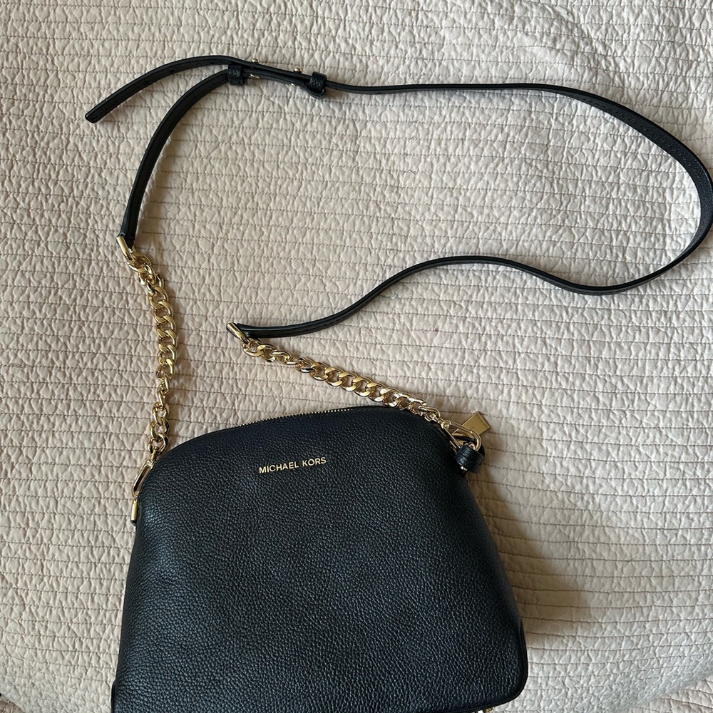 Michael Kors Black and Gold Crescent Crossbody Bag